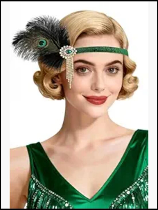 Peacock Feather Rhinestone Headband Vintage Gatsby Flapper Hair Accessory